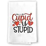 Decorative Kitchen and Bath Hand Towel | Valentines Day Cupid Is Stupid Heart Break | Winter Valentine's Day Themed | White Towel Home Decor Bathe Tea Towels Decorations | House Warming Gift Present