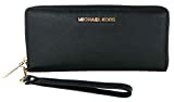 Michael Kors Jet Set Travel Continental Leather Wallet/Wristlet - Black/Gold, Medium
