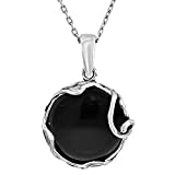 925 Sterling Silver Natural Onyx Necklace - 14mm Black Onyx Round Opaque Gemstone Pendant, December Leo Birthstone Birthday Present - Unique Handmade Jewelry Vintage Style Gift for Women