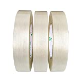 3 Pack Reinforced Filament Packing Tape，5.3 Mil 24mm x 60 Yards, Fiberglass Strapping Tape, BOMEI PACK