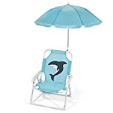 Heritage Kids Outdoor Beach Lounge Chair for Kids with Clip on Umbrella, Aqua Shark, Blue