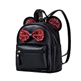 Cutest Cartoon Toddler Sequin Bow Mouse Ears Bag Mini Travelling School Shoulder Backpack for Teen Little Girl Women (black/red bow)