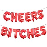 16 inch Multicolored Cheers Bitches Balloons Banner Foil Letters Mylar Balloons for Bachelorette Parties, Weddings, Bridal Showers, Cannot Float (Red)