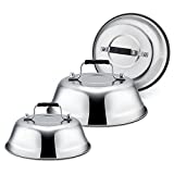 Cheese Melting Dome Set of 3, Leonyo 9"-6.5" Stainless Steel Steam Basting Cover for Griddle Grill, Heavy Duty Metal Griddle Accessories for BBQ Flat Top Kitchen Cooking Burger, Heat Resistant Grip