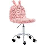 Wahson Cute Faux Fur Bunny Task Chair with Wheels, Comfy Kid's Sherpa Fuzzy Swivel Desk Chair Armless, Kids Study Chair, Pink