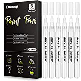 White Paint Pens, Emooqi 6 Pack 0.7mm Acrylic White Permanent Marker for Rock Painting, Wood, Ceramic, Graffiti, Metallic, Paper, Drawing, Water-based Extra Fine Point, Ideal for Artist & Students