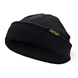 KNITDAY Sailor Trawler Short Thick Knit Fisherman Beanie Hats for Men and Women Plus Size Roll up Edge Cuff Streetwear Skull Cap Unisex Daily Wearing (Black)