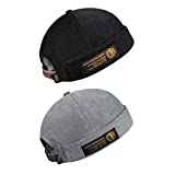jerague Corduroy Cuffed Skull Cap 2 Pack Trawler Style Beanie Hat Adjustable Leather Sailor Harbour Hat Solid Color