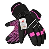 Waterproof & Windproof Winter Gloves for Men and Women,-30°F 3M Thinsulate Thermal Gloves Touch Screen Warm Gloves for Skiing,Cycling,Motorcycle,Running,Outdoor Sports Pink-S