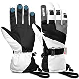Ski Gloves 2022 Women Mens Waterproof Touchscreen Snowboard Gloves Snow Cold Weather Winter Keep Warm Gloves with Anti-Lost Wrist Leashe White Medium