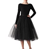 WDPL Women's A Line Short Knee Length Tutu Tulle Prom Party Skirt Medium Black