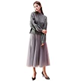 CHICWISH Women's Grey Layered Mesh Ballet Prom Party Tulle Tutu A-Line Maxi Skirt, Grey, L/XL