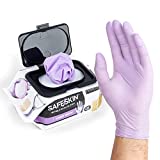 SAFESKIN* Nitrile Disposable Gloves in POP-N-GO* Pack, Light Duty, Medium Size, Powder-Free - For Food Handling, First Aid, Hair Coloring, Baby and Pet Care - Exam Gloves, 50-Count