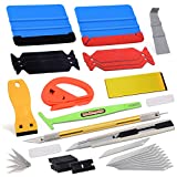 Vehicle Window Tint Film Install Vinyl Wrap Tool Kit includes Felt Squeegee, PPF Scraper, Safety Cutter, Air Release Pin, Utility Knife & Blades Vinyl Applicator Wrap Tools for Car Wrapping Wallpaper