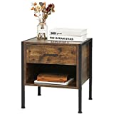 HAIOOU Nightstand, 2-Tier Bedside Table Industrial Accent End Table with Wood Drawer and Storage Shelf for Home, Bedroom, Living Room - Rustic Brown and Black