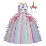 MYRISAM Unicorn Costume Princess Birthday Pageant Party Dance Performance Carnival Long Maxi Tulle Fancy Dress Up Outfits Multicolored 6-7T