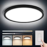 12 Inch LED Round Flat Panel Light, 20W(200W Equiv.) 2000lm, 3000K/4000K/6500K CCT Selectable, Dimmable Edge-Lit Flush Mount LED Ceiling Light for Kitchen, Bedroom, Laundry and Closet Room, Black