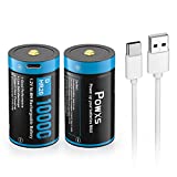 POWXS Type C USB Rechargeable D Cells Batteries, 10000mAh 1.2V Ni-MH High Capacity Standard D Size Battery 2 Pack（Include Type-C Cable）