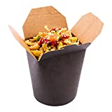 Bio Tek 16 Ounce Chinese Take Out Boxes, 200 Round Food To Go Boxes - Leak And Grease-Resistant, Tab-Lock, Black Paper Take Home Boxes, Stackable, Recyclable - Restaurantware
