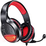 BENGOO G9900 Gaming Headset Headphones for PS4 PS5 Xbox One PC Controller, Noise Isolating Over Ear Headphones with Mic, Red LED Light, Bass Surround for Super Nintendo Sega Dreamcast Sony PSP