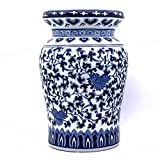 Euro Ceramica Claybarn Blue Garden Porcelain 16" Decorative Lotus Podium Stool