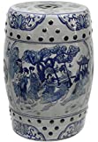 Oriental Furniture 18" Ladies Blue & White Porcelain Garden Stool