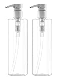 Bar5F Plastic Bottles with Pump Dispenser, 16 oz | Leak Proof, Large, Empty Clear Cylinder, Refillable, BPA Free for Shampoo, Hair Conditioner, Lotion, Oils | Set of 2