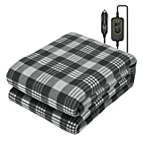 Electric Heated Blanket for Car, 12V Cigarette Lighter Plug In Portable Emergency Heating Blanket, Small Fleece Car Warming Blanket, Winter Essential Accessories for Travel Camping SUV RV(Black&Whtie)