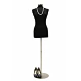 (JF-F6/8BK+BS-04) Size 6-8 Premium Black Female Fully Pinnable Mannequin Dress Form with Round Brushed Metal Base and Top.