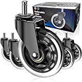 Huracan Office Chair Wheels Replacement Rubber Chair Caster Wheels,3 inch,Set of 5,for All Hardwood Floor&Carpet Universal fit for Chairs to Replace Office Chair Mats