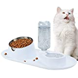 Cat Bowls for Food and Water Set, Includes Gravity Water Bowl for Cats & Dogs, Raised Cat Dishes for Food and Water, Spill Proof Wide Base Design