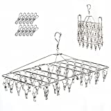 Seropy Clothes Drying Racks for Laundry Foldable 52 Clips Sock Hanger, Stainless Steel Clip and Drip Hanger Folding Clothes Hangers for Drying Socks, Bras, Towel, Underwear, Baby Clothes, 52+10 Pegs