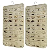 2 Pack Hanging Jewelry Organizer with 80 Pockets ,Double Sided Closet Earring Storage for Necklace Bracelet with Hanger,Beige