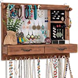 Dhmkfly Jewelry Wall Organizer Wall Mounted Jewelry Organizer Jewelry Hanger Display Rack Earring with Drawers, for Earring Stud Ring Necklace Bracelets Accessories Bangles Holder Girls Gift (brown)