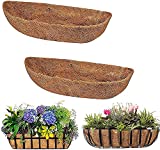 2 Pack Trough Coco Liner Fiber Replacement for Planters, 24/30/36/48 inch Half Moon Coconut Coir Planter for Window Box/Hanging Trough Planter, Garden Flower Vegetables Pot, Fence Flower Baskets