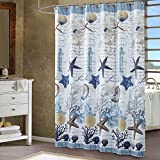 SD SDLIVING Under The Sea Seashell Polyester Ocean Fabric Blue Seaside Printed Waterproof Shower Curtain for Bathroom,72" W x 72" H