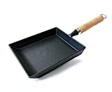 Kasian House Cast Iron Japanese Tamagoyaki Omelet Pan with Wooden Handle, Traditional Rectangular Pre-Seasoned Cast Iron Pan for Rolled Egg Omelet