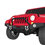 LEDKINGDOMUS Full Width Front Bumper Compatible with 07-18 Jeep Wrangler JK and JK Unlimited Rock Crawler With Fog Lights Hole, Winch Plate Black Textured