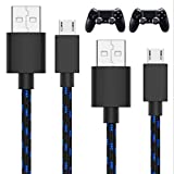 TALK WORKS Long Controller Charging Cable for Playstation 4-10-Foot Long Braided Micro USB Cord Charger Cord for PS4 Controller - Blue-Black, 2 Pack