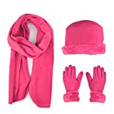 3 Pieces Set Matching Hat, Gloves and Scarf for Woman. Solid Colors - Hot Pink