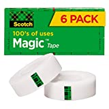 Scotch Magic Tape, 6 Rolls, Numerous Applications, Invisible, Engineered for Repairing, 3/4 x 1000 Inches, Boxed (810K6)