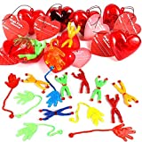 28 Pcs Kids Valentines Party Favors Set includes 28 Sticky Hands and Wall Climbing Men Filled Hearts and Valentine’s Day Cards for Classroom Exchange Party Favors, Gift Exchange, Game Rewards and Carnivals Prizes