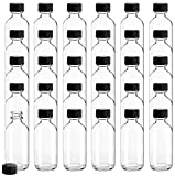 Bekith 30 Pack 2 oz Small Clear Glass Bottles, Boston Round Sample Bottles with Black Poly Cone Cap for Potion, Juice, Ginger Shots, Oils, Whiskey, Liquids