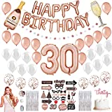 30th Birthday Decorations for Her - 34 Balloons, 25 Photoshoot Pre-assembled Props, 2 Foil Backdrops, Birthday Queen Sash, Star Garland, Confetti, Bday Banner Dirty 30 Women in Rose Gold and Silver