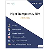 Octago Inkjet Transparency Paper (100% Clear) Transparency Sheets for Inkjet Printers, Color Inkjet Transparency Film, Acetate Sheets for Crafts, Premium Print, Clear Paper (8.5x11 Inches) - 30 Sheets