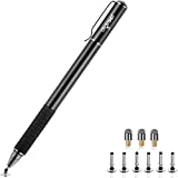 Digiroot Universal Stylus,[2-in-1] Disc Stylus Pen Touch Screen Pens for All Touch Screens Cell Phones, iPad, Tablets, Laptops with 6 Replacement Tips(4 Discs, 2 Fiber Tips Included) - (Black)