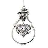 Inspired Silver - Black Sheep Charm Ornament - Silver Pave Heart Charm Snowman Ornament with Cubic Zirconia Jewelry