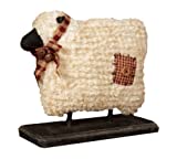 Your Heart's Delight Chenille Fabric Sheep on Wood Base, 8-Inch