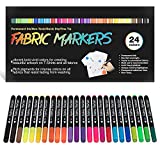Fabric Markers Permanent for T Shirts Baby Clothes Onesies Bibs White Pillow Canvas Tote Bags Clothing - No Bleed - Fine Tip - Child Safe & Non Toxic. JR.WHITE Fabric Paint Pens Set of 24 Colors