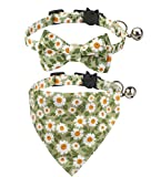 Uniyuki 2 Pack Cat Breakaway Collar Bow Tie Daisy Floral Color Collar Breakaway Collar for Males Females Boys and Girls Cats